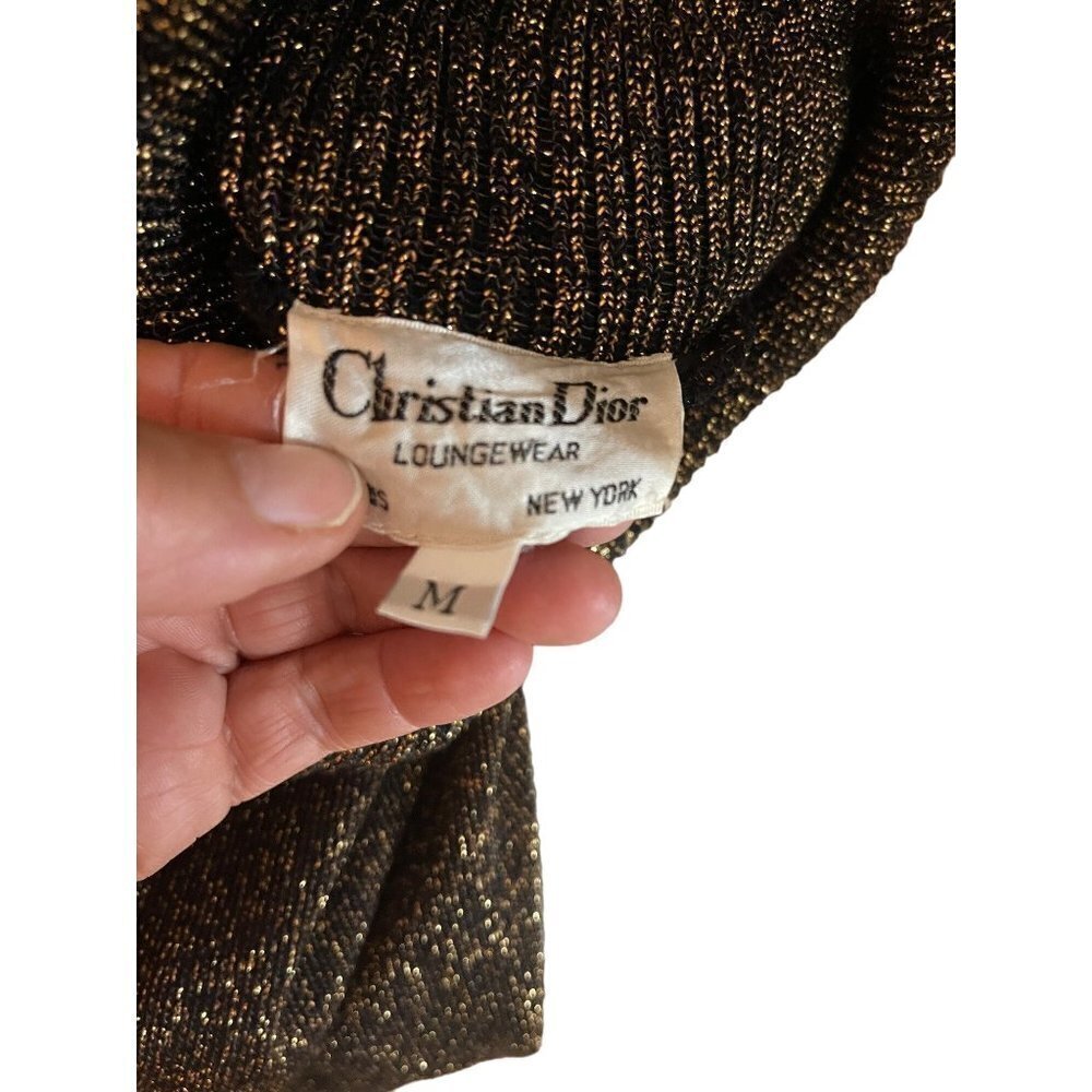 Christian Dior Loungewear Vintage Sweater Size Medium Brown Metallic Turtle Neck - Picture 9 of 12